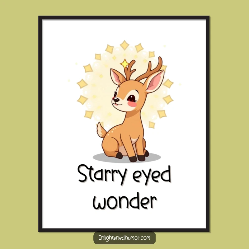 Funny Gentle Deer Poster: Kawaii Stargazer Art, Dreamy Decor Gift