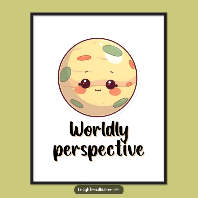 Funny Poster: Curious Planet Character Art, Gentle Observant Cosmic Vibes, Great Funny Gift