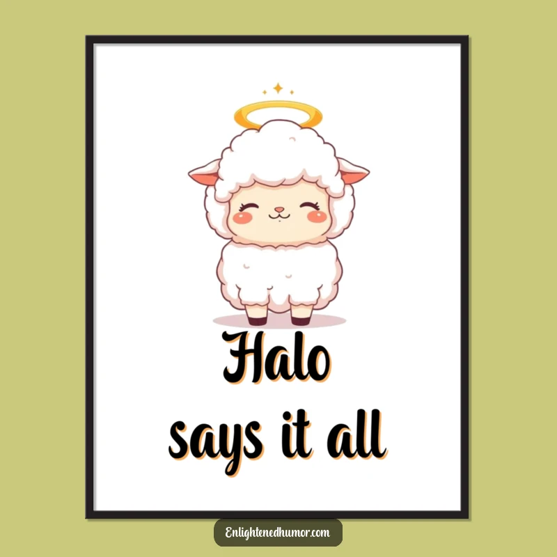 Funny Sheep Poster: Kawaii Halo Art, Peaceful Funny Gift for Calm Spaces