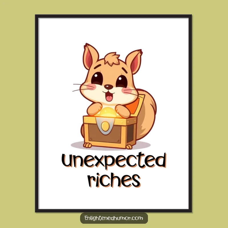Funny Squirrel Treasure Poster: Discovery Art, Whimsical Wall Decor, Ideal Funny Gift