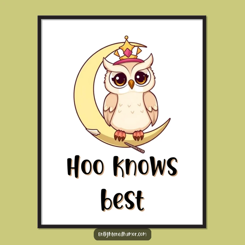 Funny Wise Celestial Owl Poster: Twinkling Moon Art Print Gift