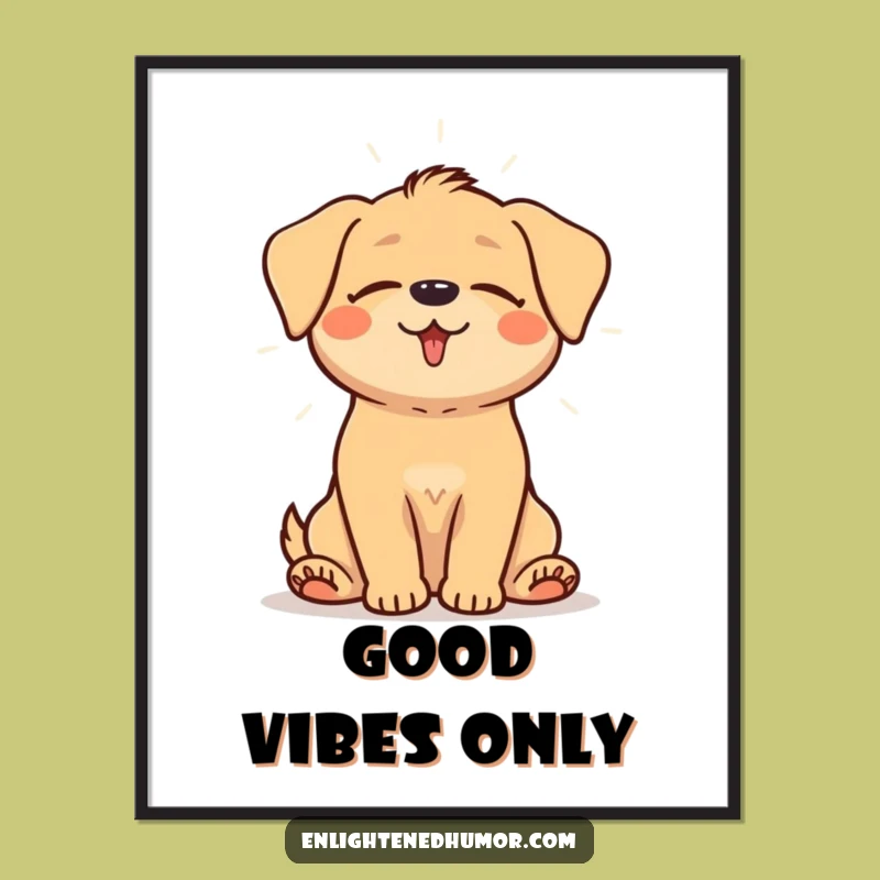 Funny Happy Dog Poster: Peaceful Aura Art for a Tranquil Space