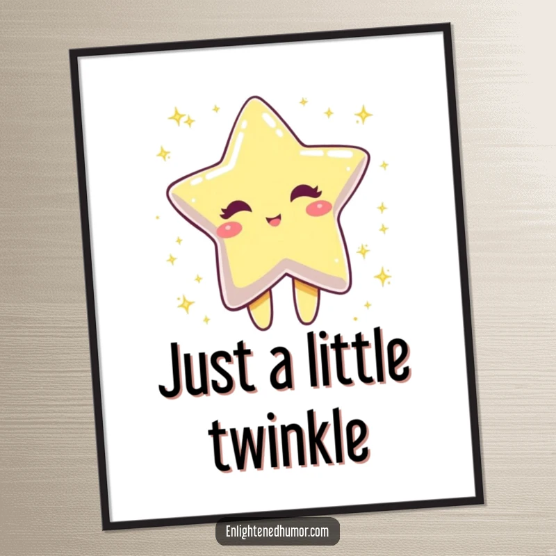 Funny winking star character dissolving into sparkling dust, displayed as a dazzling and humorous wall art print.