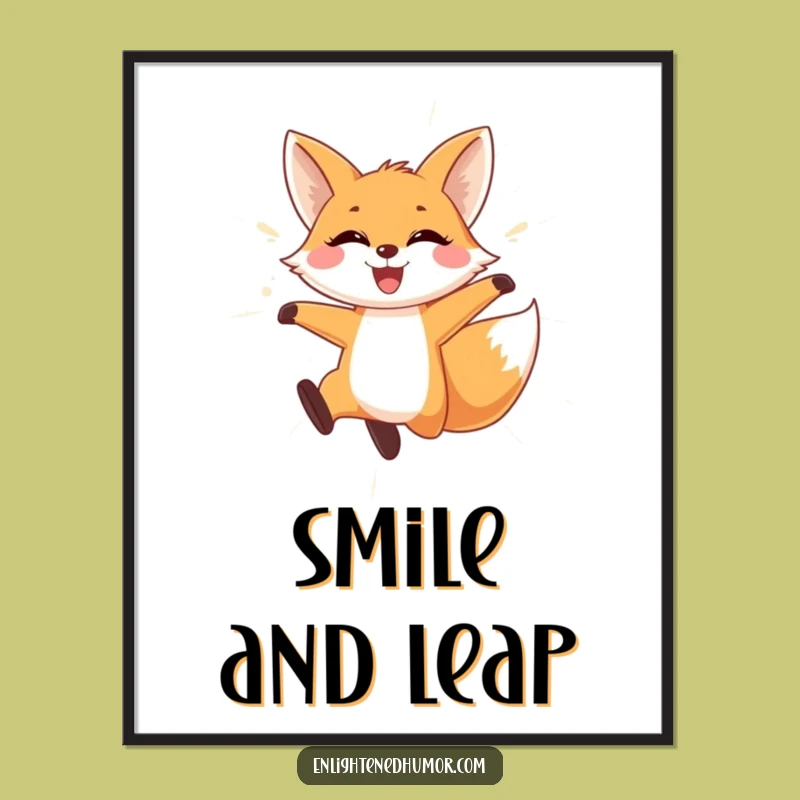 Funny Fox Poster: Playful Light Art, Wide Smile Decor, Energetic Wall Art