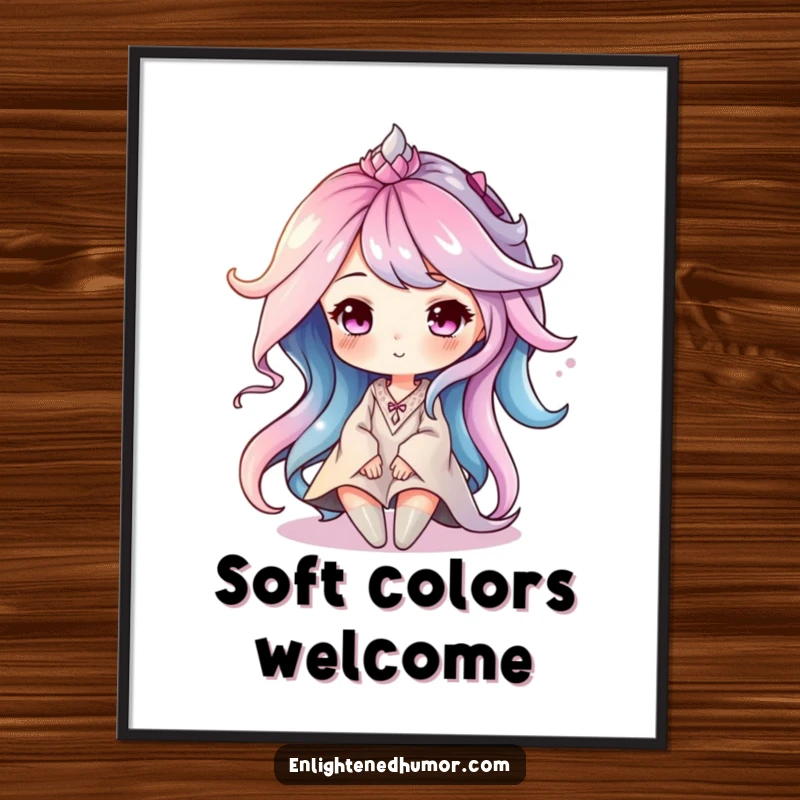 Funny poster of a serene aura character depicted as soft, blending, swirling colors, creating a peaceful and calming visual.