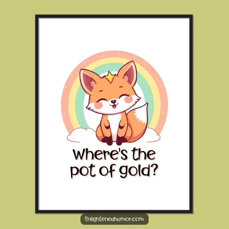 Funny Celestial Fox Poster: Rainbow Peek Art - Whimsical Cosmic Decor Gift