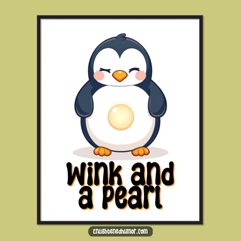 Funny Penguin Pearl Poster: Ocean Wall Art, Cute, Humorous Decor