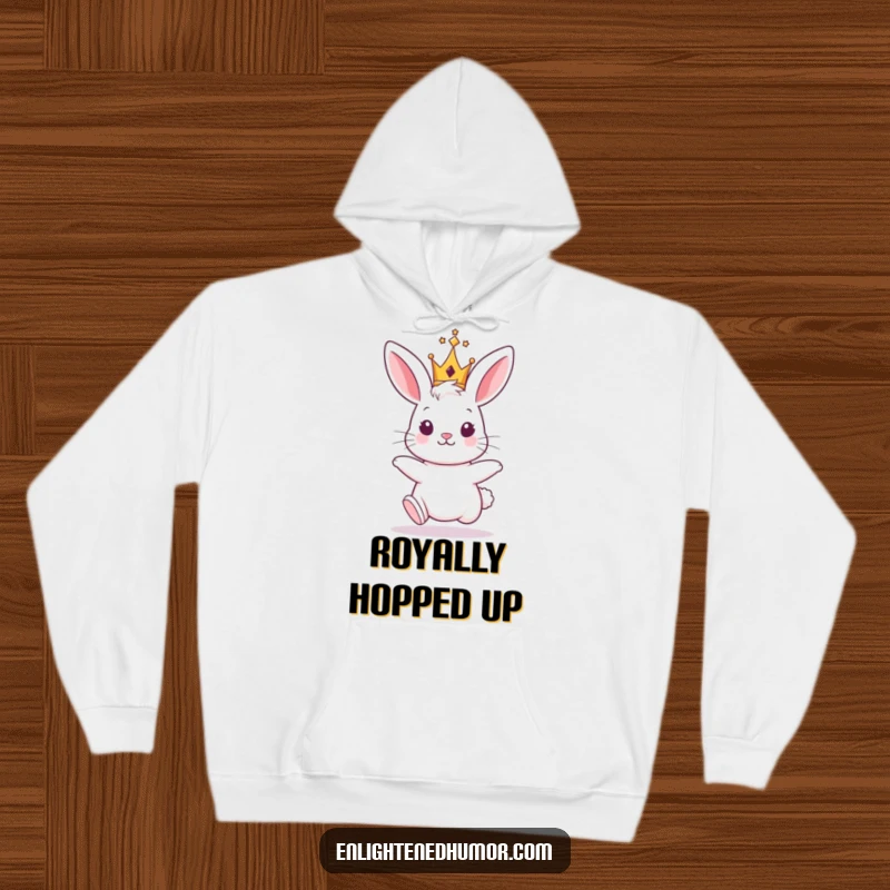 Funny Bunny King Hoodie: A comfortable hoodie with a graphic of a hopping bunny wearing a tiny, shiny crown.