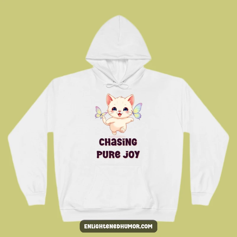 Funny Happy Kitten Butterfly Hoodie - Cozy Character Apparel for Playful Days