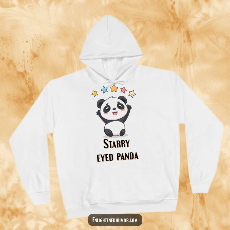 Funny hoodie with a playful panda reaching for stars, offering warmth and motivational vibes.
