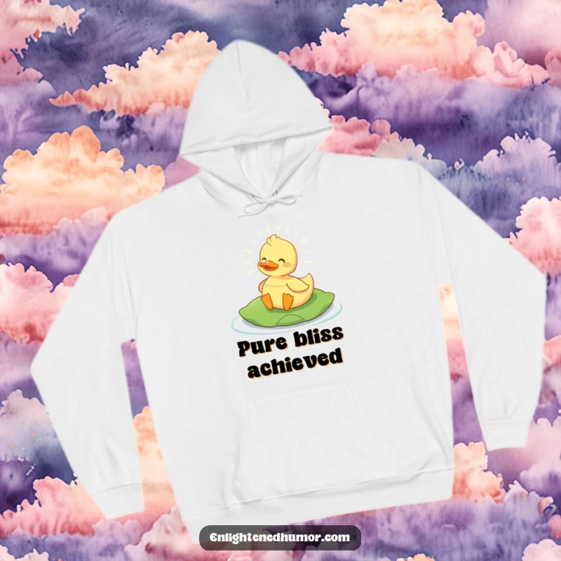Funny Content Duck Hoodie: Cozy hoodie with a glowing content duck on a lily pad, radiating peace and humor. Great funny gift.