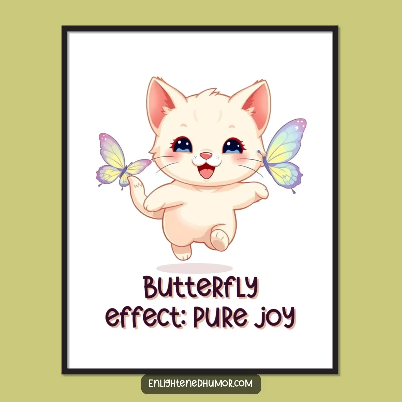 Free Printable Wall Art: Kitten Butterfly Dance, Whimsical Downloadable Decor