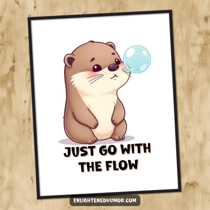 Funny Free Printable Wall Art: An otter sits in deep contemplation, gazing at a shimmering bubble, adding whimsical charm to your decor.