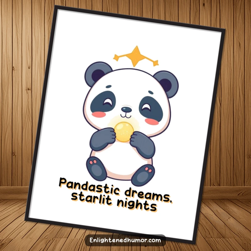Funny Free Printable wall art: A gleeful celestial panda balances a tiny glowing orb on its nose, bringing cosmic cheer and humor to your decor.