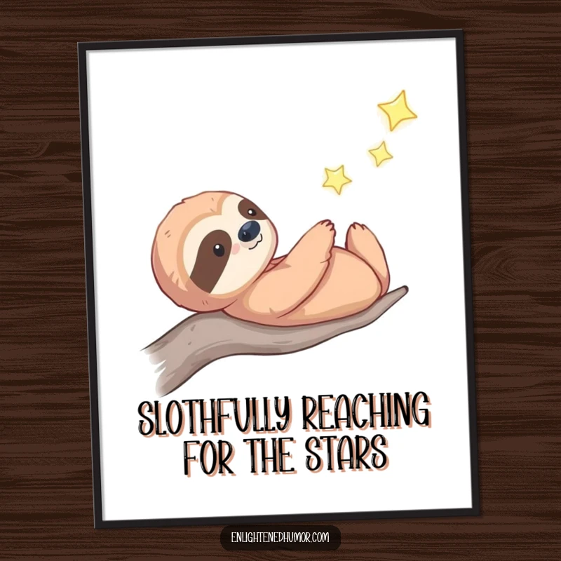 Funny Free Printable wall art: A thoughtful celestial sloth gazes serenely at a distant, twinkling star, offering a moment of calm and cosmic contemplation.