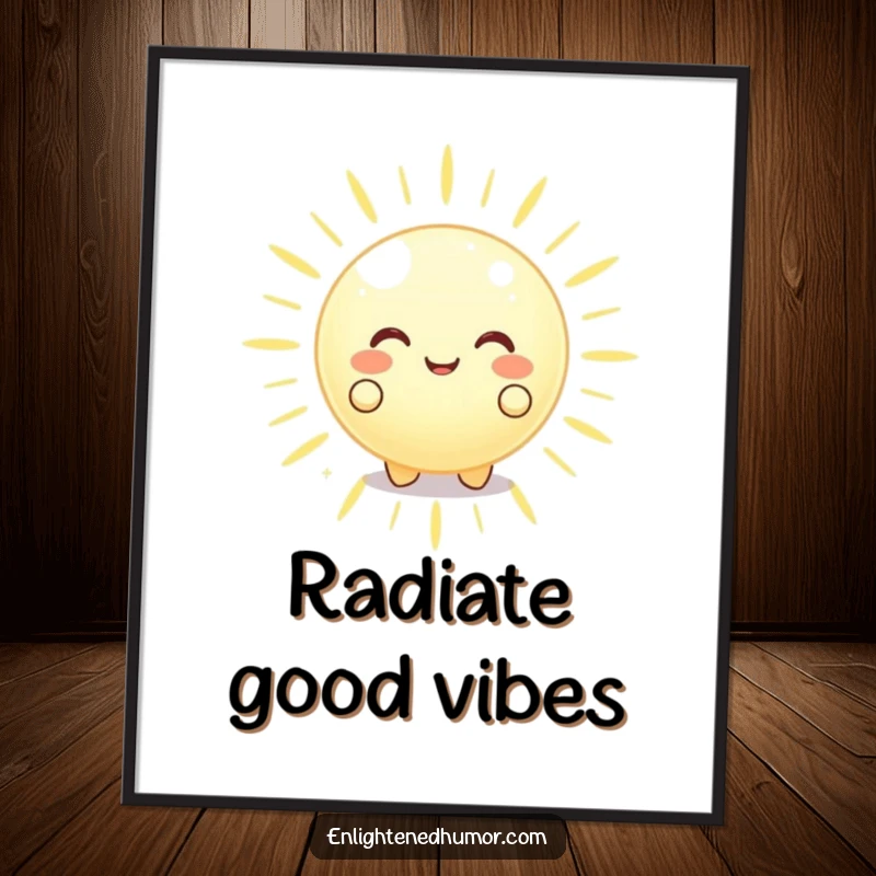 Funny Free Printable Wall Art showing a happy glowing orb character radiating peaceful energy outwards, creating a calm ambiance.