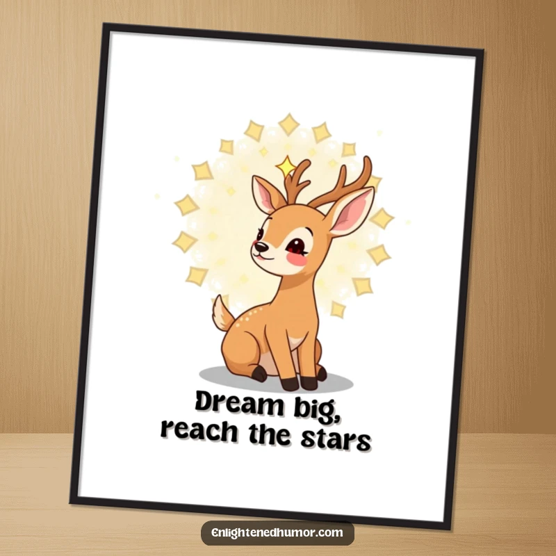 Free Printable Wall Art: A gentle kawaii deer gazes upwards at a beautiful swirling mandala of stars.
