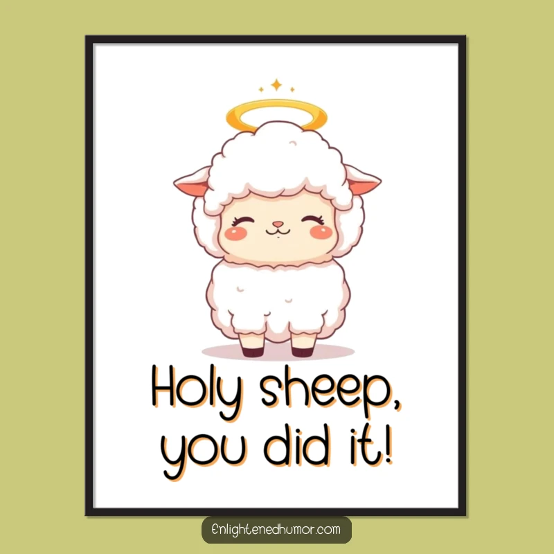 Funny Free Printable Wall Art: Blissful Sheep Halo - DIY Downloadable Decor