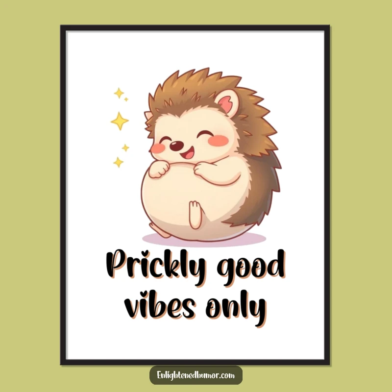 Free Printable Wall Art: Giggling Hedgehog Radiating Sparkles, Funny Downloadable Decor for Your Home!