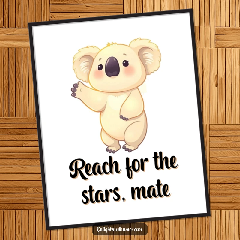 Free Printable koala with a gentle aura reaching upwards, serene and uplifting wall art.