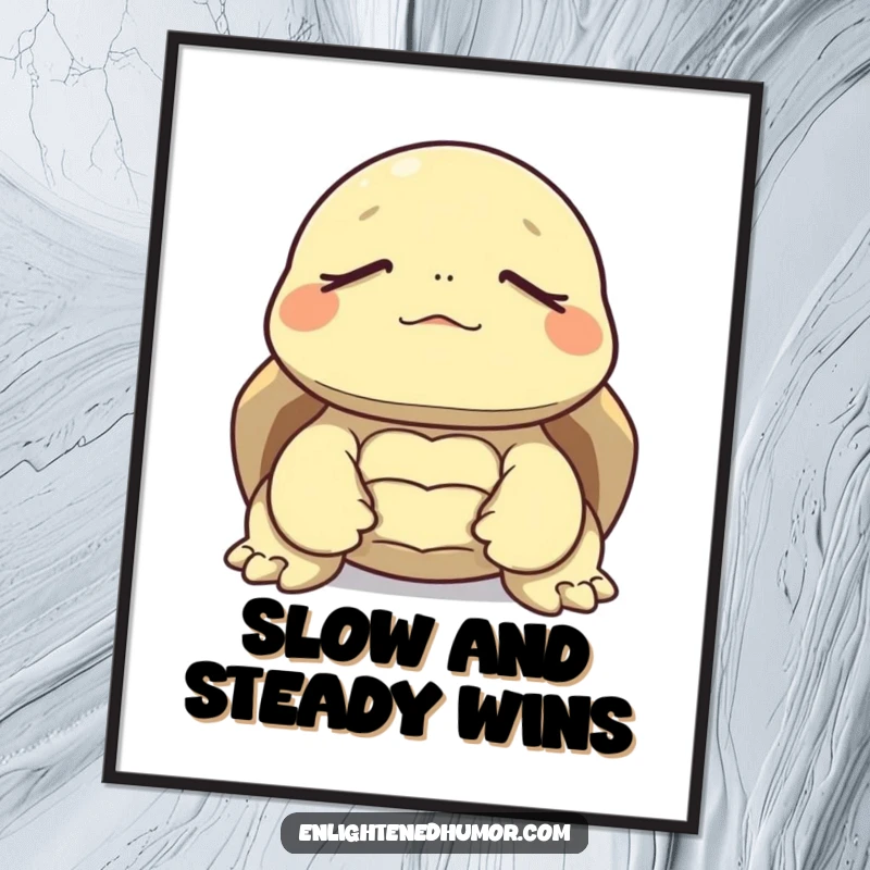 Funny Free Printable Wall Art of a tortoise meditating deeply, eyes closed, radiating peace and a subtle, humorous calmness.