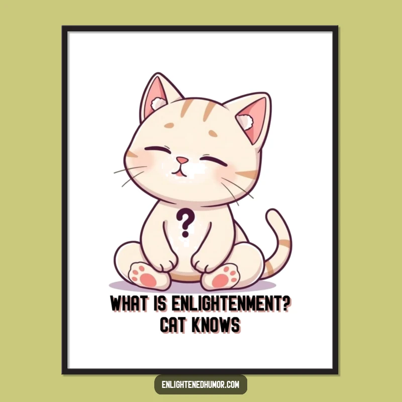 Free Printable Wall Art: Curious Cat Zen, Funny Downloadable Decor.