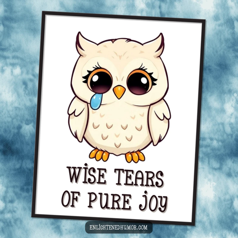 Funny Free Printable Wall Art: Kawaii owl with enlightened eyes sheds a single tear of profound joy.