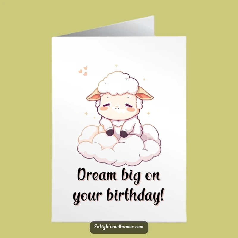 Free Printable Birthday Card: Calm Sheep Dreaming, Peaceful Humorous Downloadable Gift For You!