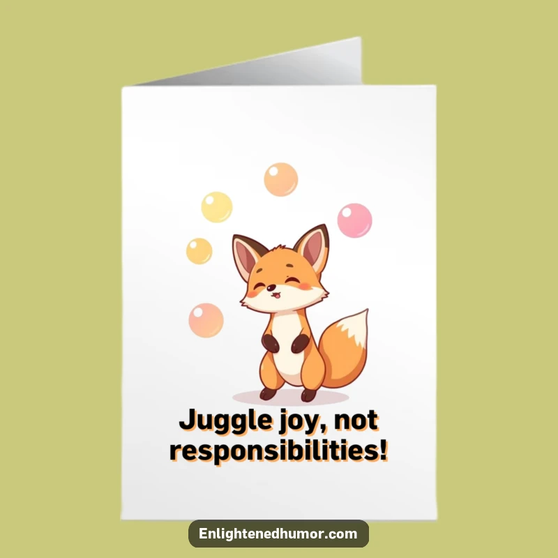 Free Printable Birthday Card: Fox Juggler Magic - Funny Downloadable Birthday Wish