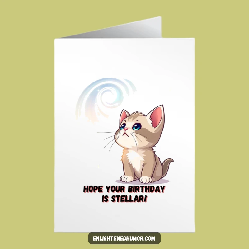 Free Printable Birthday Card: Celestial Kitten - Whimsical & Funny Downloadable Gift