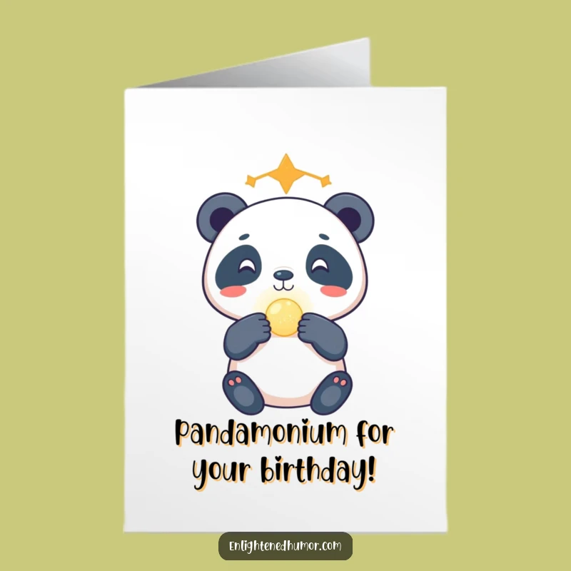 Free Printable Birthday Panda Card: Funny Celestial Orb Balancing Downloadable Gift