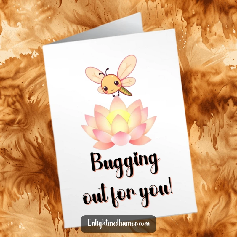 Funny Free Printable Congratulations Card: Adorable kawaii dragonfly hovers over a luminous lotus, symbolizing success and new beginnings with joy.