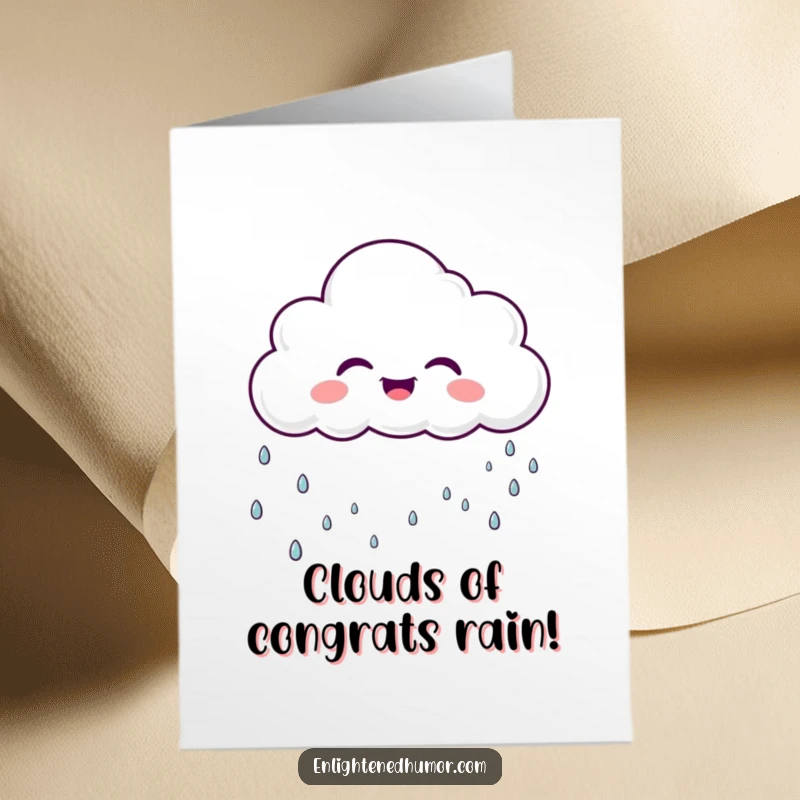 Funny Free Printable Congratulations Card featuring a laughing cloud raining gentle, sparkly droplets, celebrating success happily.