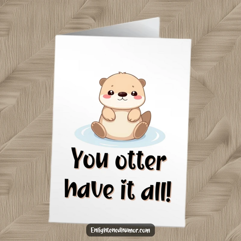 Funny Free Printable Congratulations Card: A tiny kawaii otter floats serenely on its back in a puddle of light, celebrating success.
