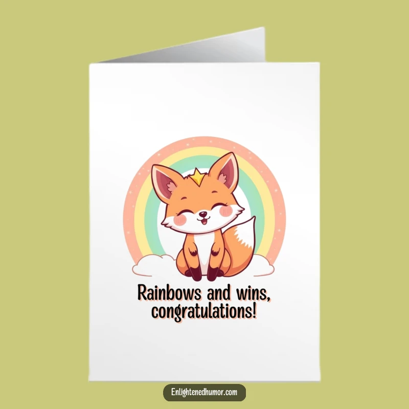 Free Printable Congrats Fox Card: Humorous Rainbow Peek Downloadable Surprise