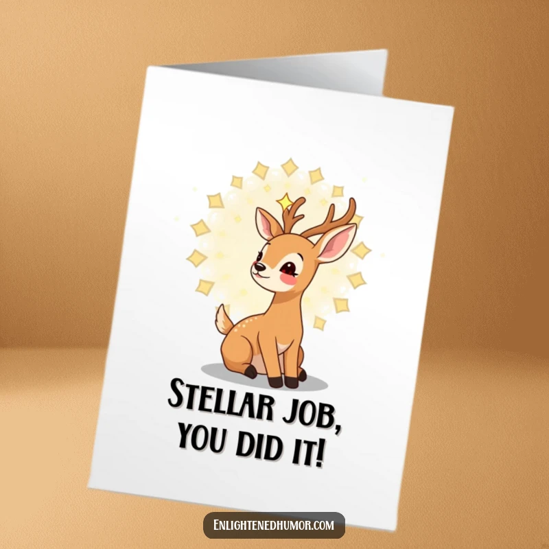 Free Printable Congratulations Card: A gentle kawaii deer gazes upwards at a celestial star mandala.