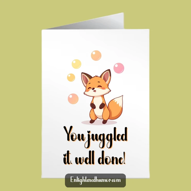 Free Printable Congrats Card: Fox Juggler Triumph - Funny Downloadable Celebration