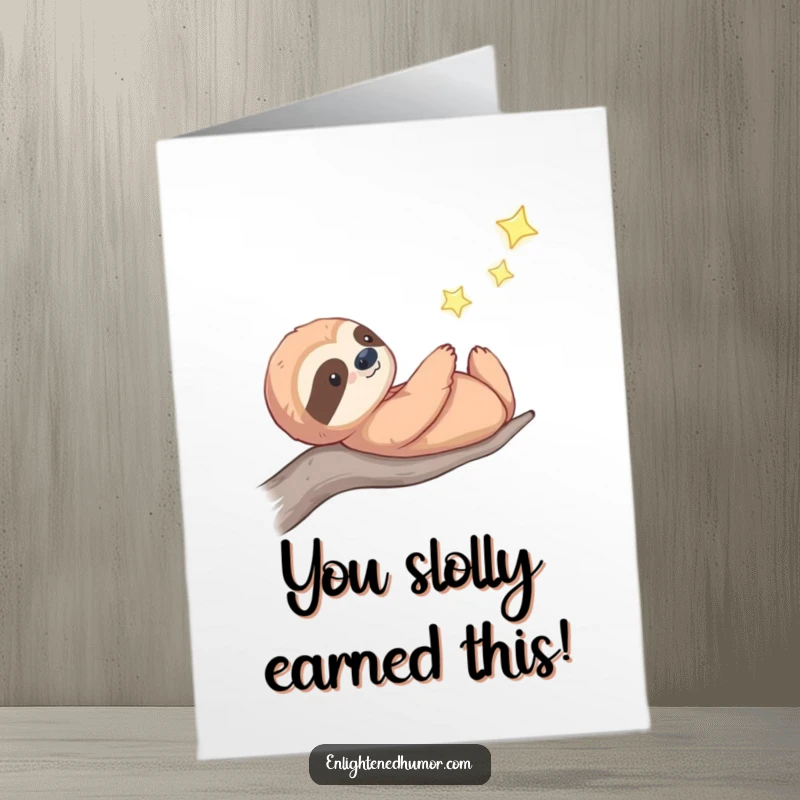 Funny Free Printable congratulations card: A thoughtful celestial sloth gazes at a distant, twinkling star, contemplating their bright future and success.
