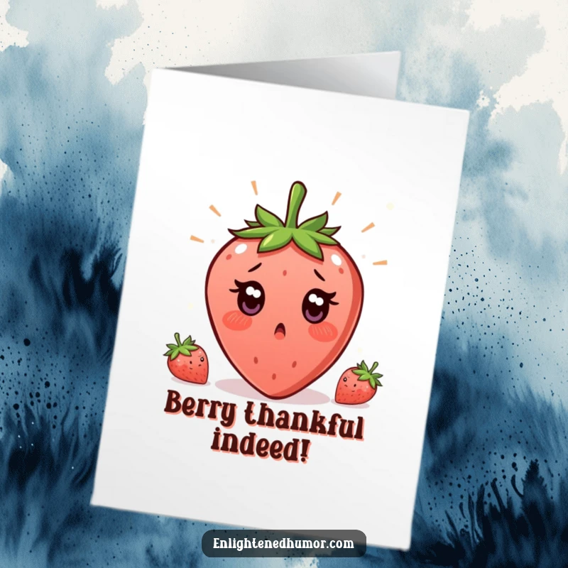 Funny Free Printable Thank You Card: A strawberry wide-eyed in surprise, having a moment of enlightenment and expressing genuine thanks.