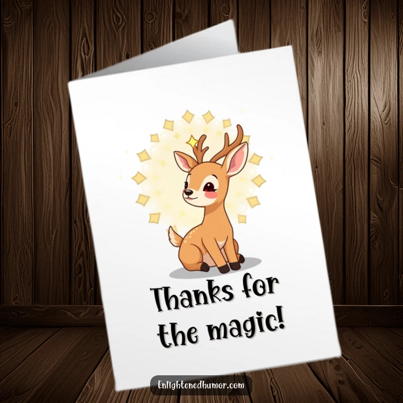 Free Printable Thank You Card: A gentle kawaii deer looks up at a swirling star mandala, filled with gratitude.