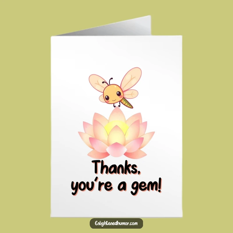 Free Printable Thank You Card: Grateful Kawaii Dragonfly & Lotus Bloom Funny Downloadable Gift