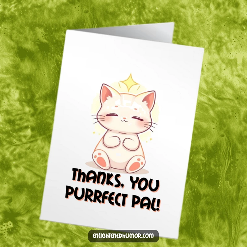 Funny Free Printable thank you card: An enlightened celestial cat basks in soft, ethereal light, sending serene and heartfelt thanks your way.