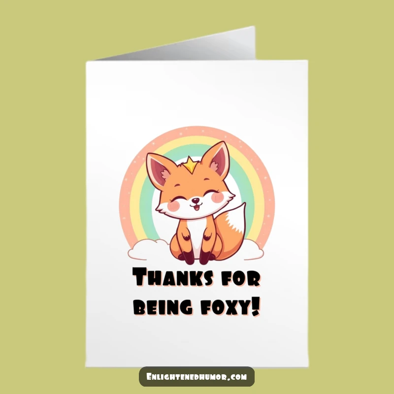 Free Printable Thank You Fox Card: Funny Rainbow Peek Downloadable Gratitude