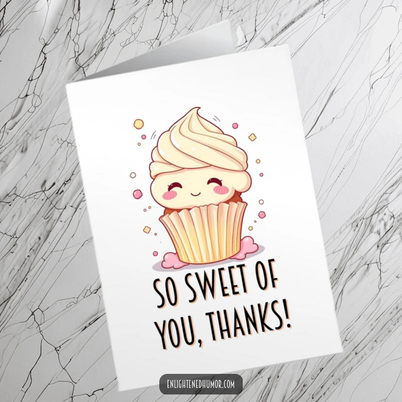 Funny Free Printable thank you card with a shimmering cupcake dissolving into pure bliss, conveying heartfelt and sweet gratitude.