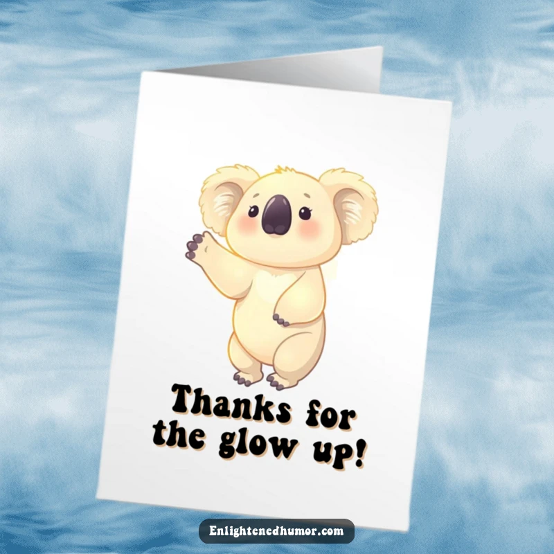 Free Printable koala with a faint glow reaching upwards, perfect for a thank you card.
