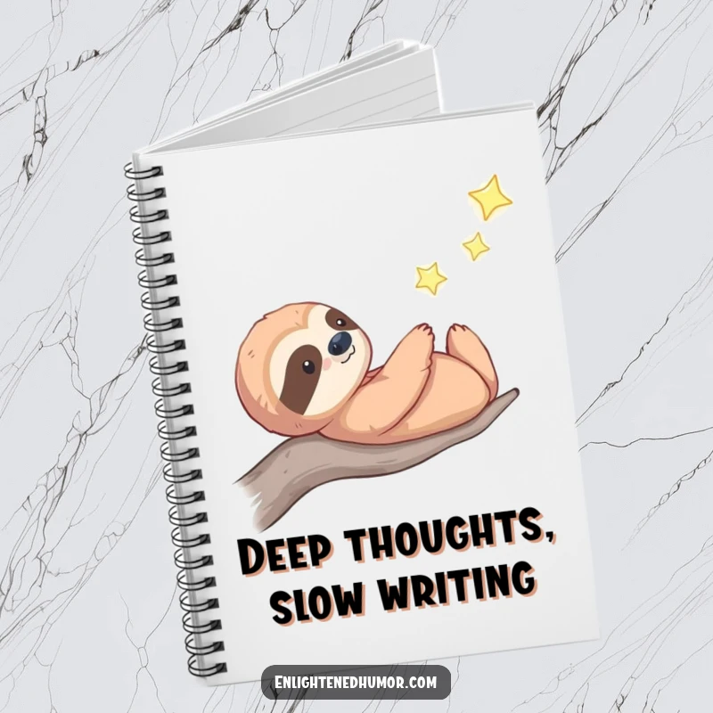 Funny celestial sloth notebook cover with a thoughtful sloth gazing at a twinkling star, ready for cosmic musings and quiet reflections.