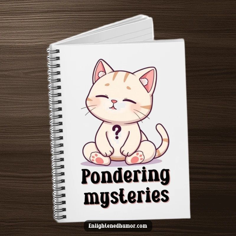Funny Cat Ponder Notebook: Notebook with a meditating cat, tail a question mark, perfect for writing. Great funny gift.