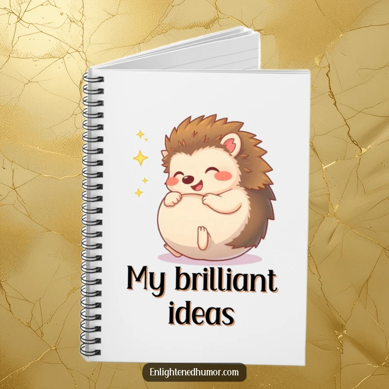 Funny Hedgehog Notebook, a giggling character rolls into a sparkly ball, providing a cute and humorous cover for your thoughts.