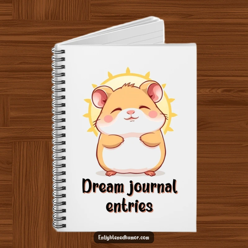 Funny Hamster Notebook with a contented character blissfully enjoying a sunbeam, encouraging peaceful notes and reflections.