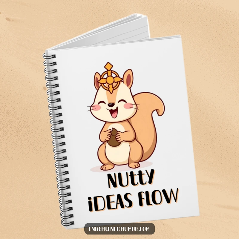 Funny Kawaii Squirrel Notebook: Adorable squirrel offering a nut to a spiritual symbol, perfect for journaling with humor. A great funny gift.